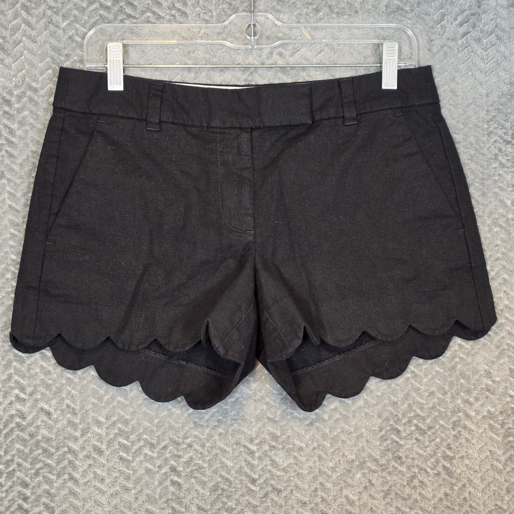 J.Crew Black Linen Cotton Scalloped Hem Shorts L2142 Womens Size 4 SP20
